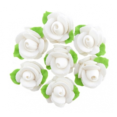 Kwiat cukrowy róża średnia biała do dekoracji tortu 7 szt.